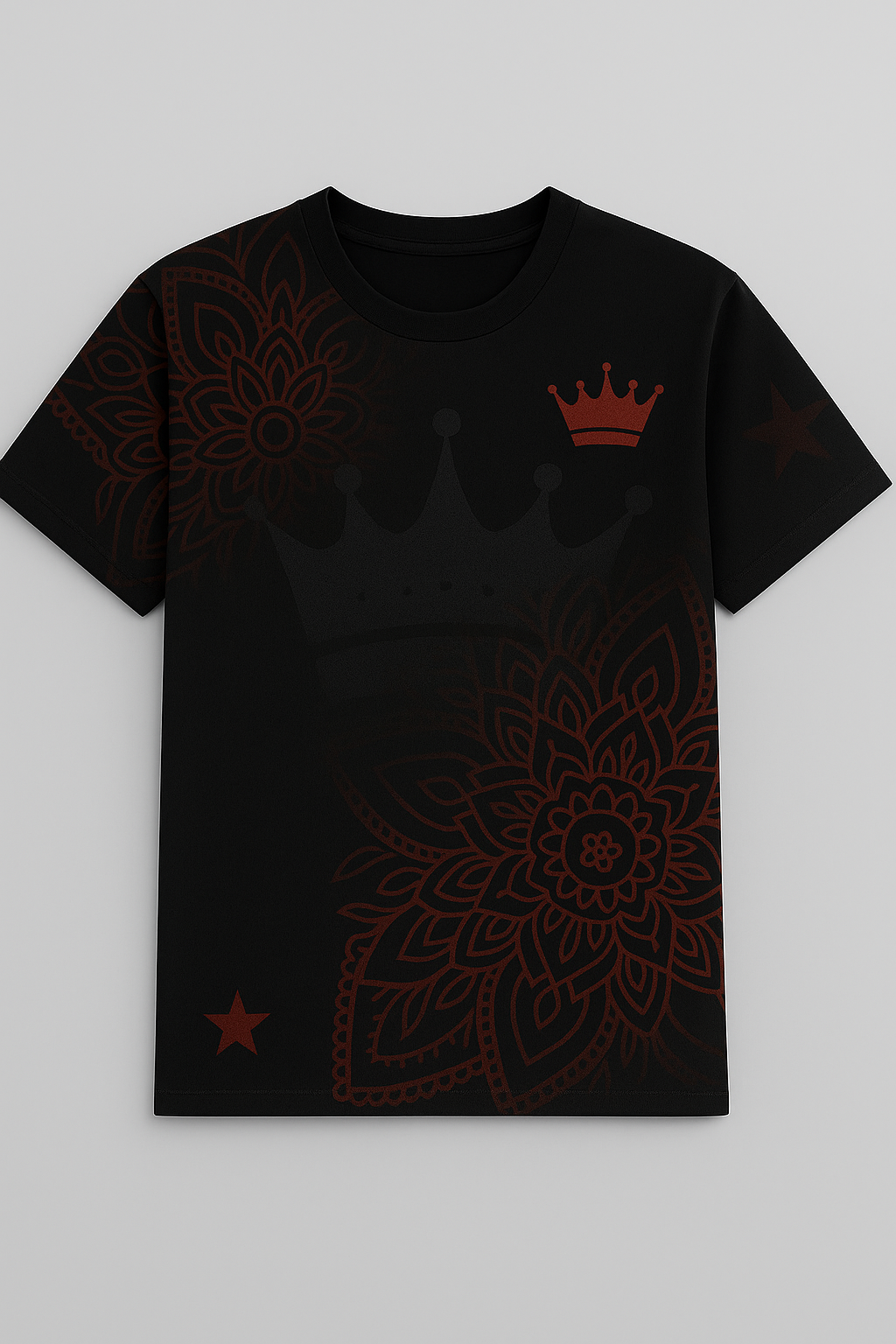 Black Tee – Red Florals & Star